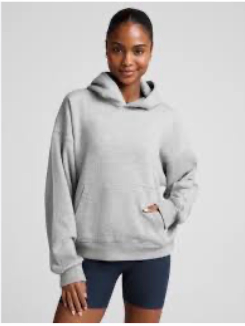 Beyond Yoga Light Gray Oversized Pullover Hoodie with Kangaroo Pocket
